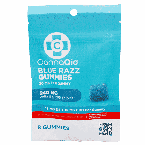 CannaAid Delta 8+CBD Blue Razz Gummies 240 mg