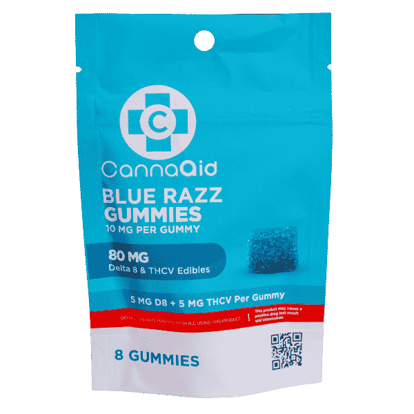 CannaAid Delta 8+THCV Gummies Blue Razz 80 mg