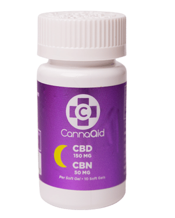 CannaAid CBD + CBN Softgel Bottle 10ct Front View 1