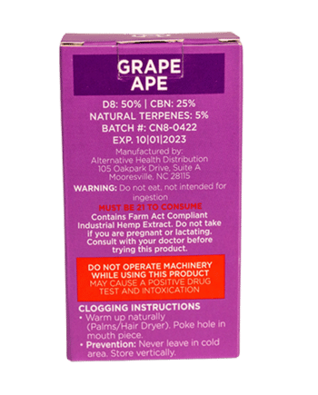 CannaaidShop Delta 8 THC + CBN Cartridge Grape Ape 1000 mg