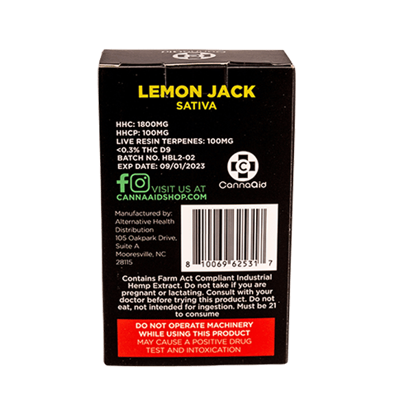 CannaaidShop HHC+HHCP Disposable Vape Lemon Jack Live Resin Sativa view 2