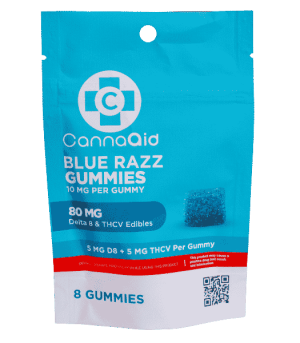 CannaAid Delta 8+THCV Gummies Blue Razz 80 mg