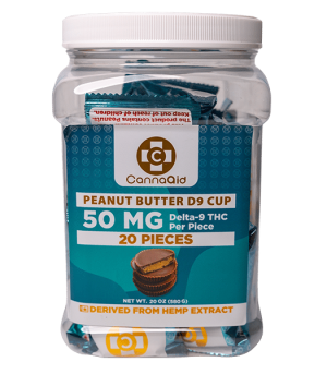 CannaAid Delta 9 Peanut Butter Cups 50mg Bottle View 3